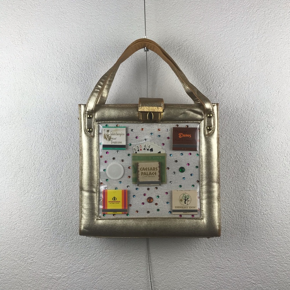 Vintage l 60s RARE Faye Mell Novelty Las Vegas Gold Lamé Casino Handbag Purse